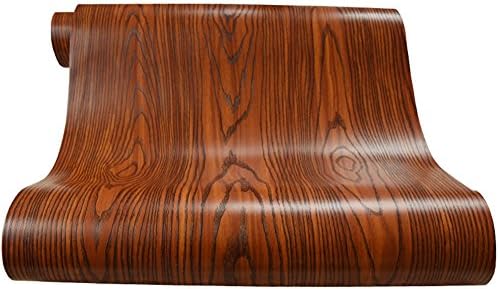 Teemall Brown Wood Grain Faux Finish Textured Vinyl Wrap Film2 for Home Office Furniture DIY Easy to Install 12''x79''