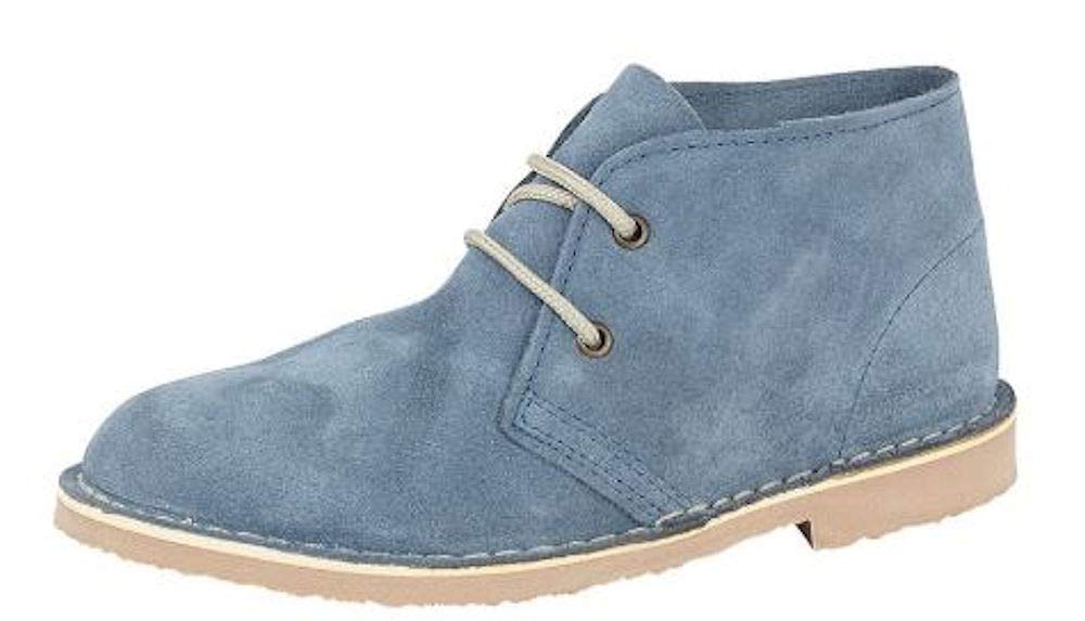 Ladies 2 Eyelet Suede Desert Boots, Denim Blue, 7 UK