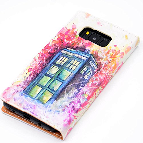 Galaxy S8 Case, Tardis Art Colorful Paint Splatter Pattern Leather Wallet Credit Card Holder Pouch Flip Stand Case Cover For Samsung Galaxy S8