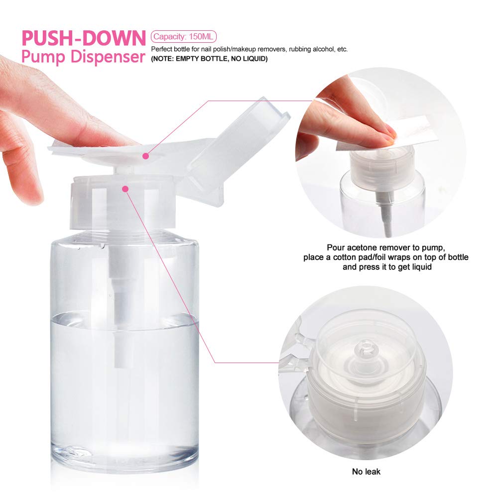 Gel Nail Polish Remover Kit for Acrylic/UV Gel/Soak-Off Polish Removal, Nail Clips to Remove Polish Set with Cotton Pads/Acetone Pump Dispenser/Nail Foil Wraps/Cuticle Pusher/Nail Files/Cleaner Brush : Beauty