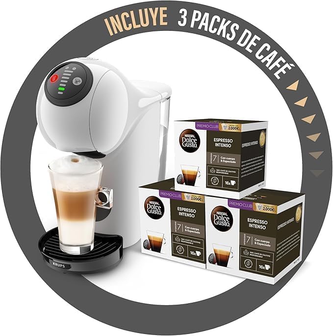Krups nescafé dolce gusto genio s - máquina de cápsulas multi-bebidas, compacta, alta pressão, tamanho xl, expresso com creme, 30 segundos, parada automática, branco, + 3 pacotes de café sortido