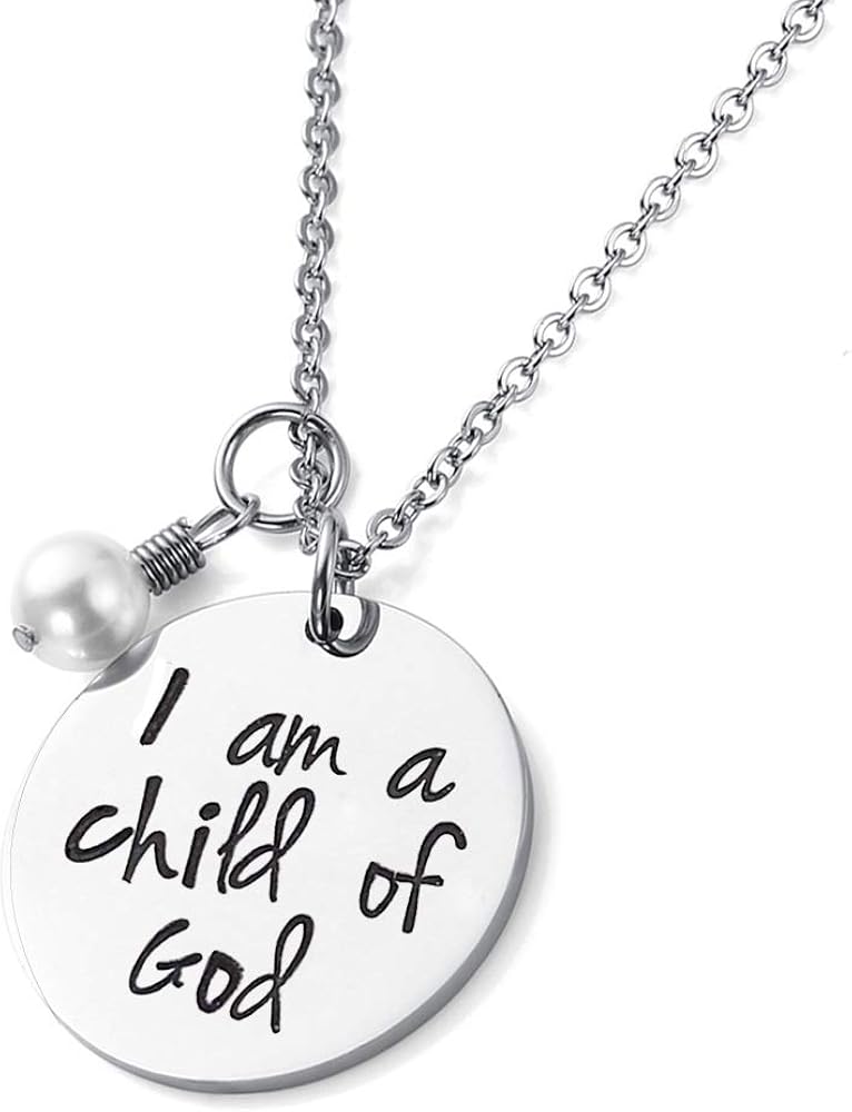 Christian Charm Necklace with Pearl"I Am a Child of God" Gift for Young Girls & Teens Stainless
