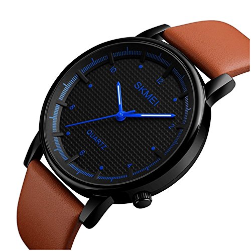 Men Quartz Watch Minimalist Waterproof Sport Watches Leather Strap Luxury Brand Fashion Wristwatches (Brown Black Blue)