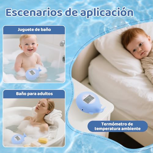Termómetro para Bañera de bebé, Termómetro de Agua para Bañera de bebé en Forma de Ballena, Termómetro Digital de Temperatura del Visualización Precisa, Seguro y Fiable (Azul)