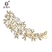 Sparkly Long Flower Hair Comb Rhinestone Hairpins Bridal Wedding Hair Accessories Jewelry Austrian Crystals Hair Clips FA5027 (Gold)