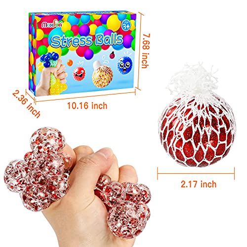 Max Fun 12 Pack Stress Ball Water Beads Sensory Fidget Toys - Mesh Ball Fidget Stress Balls for Adults Kids Stress Relief Gifts ADHD Squeezing Ball Improve Focus