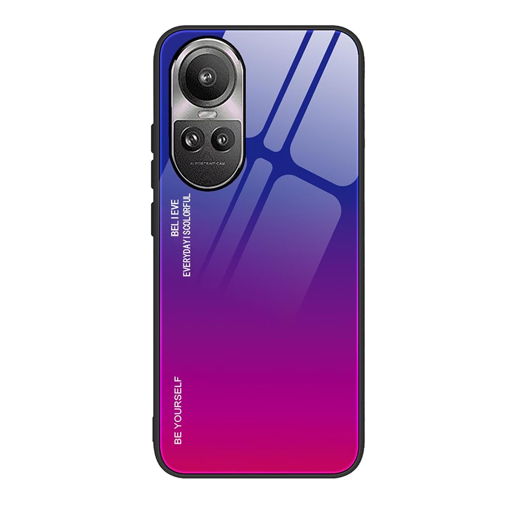 SEAHAI Case for OPPO Reno 10 5G / OPPO Reno 10 Pro 5G, Ultra Thin Gradient Color Tempered Glass Hard Back & Soft Silicone TPU Bumper Hybrid Shockproof Cover, Colorful Purple