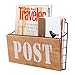 Rustic Brown Metal Wire Wall Mounted Post Mail Sorter/Magazine Rack w/Wood Panel Sign, Bird Ornament