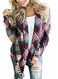 Ruanyu Women's Casual Plaid Print Long Sleeve Elbow Patch Draped Open Front Cardigan Sweater