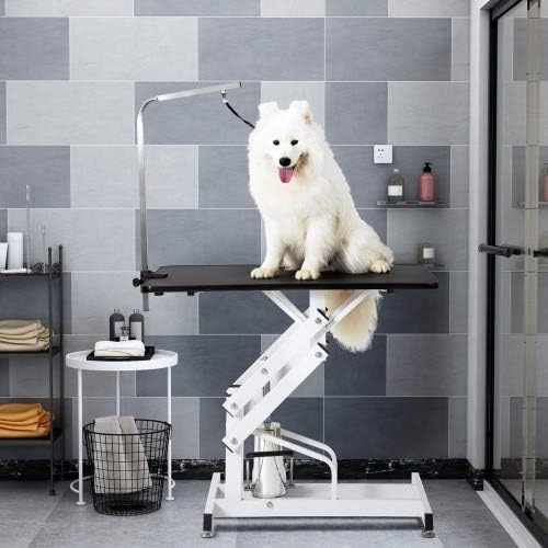 Pet Grooming Tables for Large Medium Small Dogs Cats Hydraulic Dog Pet Grooming Table Non-slip Foldable Professional Grooming Table with Leash Adjustable Heavy Duty Big Size Z-Lift Pet Grooming Table