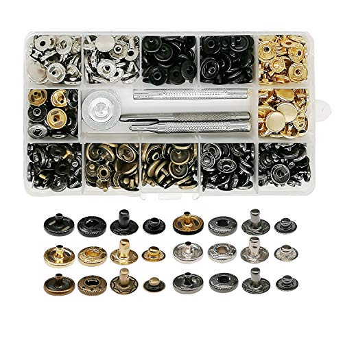 Meikeer Snap Fasteners Kit Snaps Buttons Metal Snaps with 4 Pieces Fixing Tools Clothing Snaps Kit for Thin Leather Jacket Jeans Wear Bracelet Bags (12.5mm Stes Snap Fasteners Kit 6 Color) - Thumbnail 7
