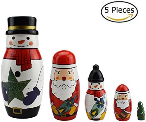 Christmas Style Russian Nesting Matryoshka Wooden Dolls Set Hand painted Home decoration crafts Christmas gift for Kids,5pcs/set