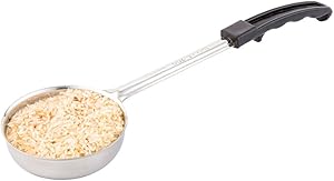 Solid 6 oz Spoodle, Scoop Food Portioner, Portion Controller - Stainless Steel - Black Handle - 1ct Box - Met Lux - Restaurantware