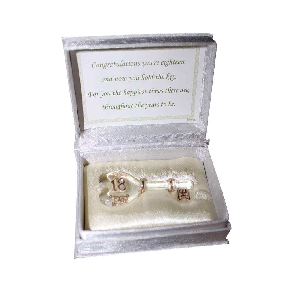 Parmy 18th and 21st Glass Key for Birthday Gift, Special Keepsake Present and as Decoration Accessories with a Sweet Note in Beautiful Box (18th Key)