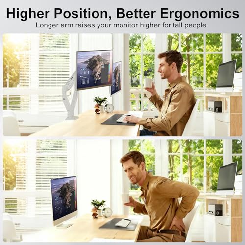 ETHU Dual Monitor Arm, Heavy Duty Monitor Desk Mount with Gas Spring, Full Adjustable VESA Monitor Mount for 17-38 inch Screens to 2-12KG, Dual Monitor Stand with Ergonomic Design, White