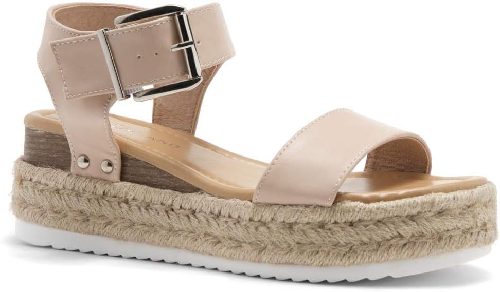 Shoe Land Alysa Womens Open Toe Ankle Strap Platform Wedge Shoes Casual Espadrilles Trim Flatform Studded Wedge Sandals