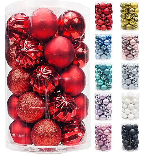 AOGU 34Pcs Christmas Balls Christmas Tree Ball Red 2.36