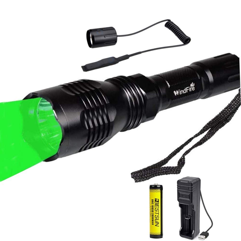 LUXJUMPER Green Hunting Torches,Super Bright 30000 Lumen 350 Yards Tactical Flashlight Waterproof Predator Light Coyote Hog Night Vision Light with Remote Pressure Switch and Rechargeable Battery