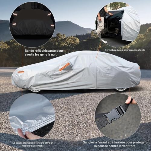 Kayme Waterproof Breathable Car Cover Compatible with Tesla Model 3 (2017-2025), 6 Layers Outdoor Car Cover, Rain Sun Dust Cover with Zip and Cotton Lining.