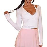 Dancenter Women Crop Wrap Top Thumb Hole Long Sleeve Active Self Tie Workout Shirt Ballet Pilates Yoga Wrap Tops