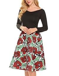 ACEVOG vestido de fiesta de té, de manga corta, con estampado floral, vintage, para mujer