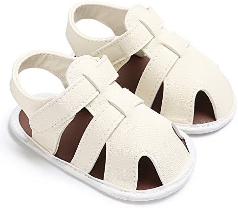 Royirene Infant Baby Boys Summer Shoes Soft Sole Anti-slip White PU Leather Sandals 6-12 Months