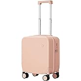 mixi 14 Inch Underseat Luggage Carry on Suitcase Free Boarding Personal Item Suitcases with Spinner Wheels Hardshell Lightweight PC for Short Travel, Pink