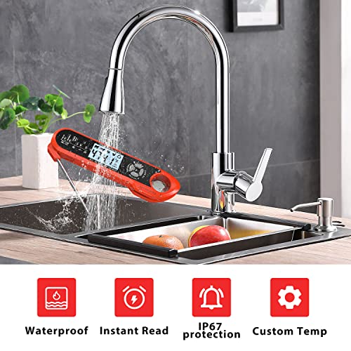 Bauihr Termómetro Digital de Carne Cocina, Termometro Cocina de Doble Sonda，Termómetro para Cocina Impermeable con retroiluminación LED y alarma, para cocinar, horno, grill