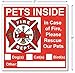 6 Pets Inside Red Safety Alert Warning Window Door Stickers; in Fire or Emergency They Notify Rescue Personnel to Save Pet; 3 X 3 Inches