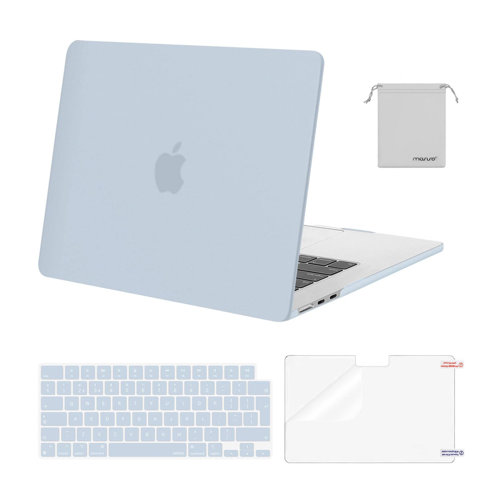 MOSISO Scratch-Resistant Case Compatible with MacBook Air 15 inch M5 M4 M3 M2 2026-2023 A3448 A3241 A3114 A2941,Protective Hard Shell Laptop Cover Keyboard Skin&Screen Film&Pouch, Baby Blue