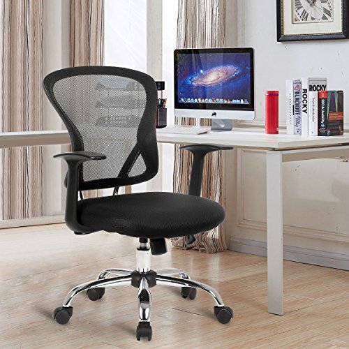 YAMASORO Office Mesh Task Chair Mid Back Swivel Computer Desk Chairs with Backrest,Armrest and Adjustable Seat Height for Home Office Conference Room (Black-7425)