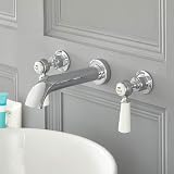 Milano Elizabeth Wall Mounted 3 Tap-Hole Basin Mixer Tap Chrome White Lever view 2