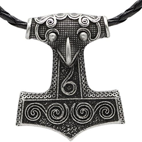 Viking Skane Pendant Necklace Antique Silver Leather Chain Scandinavian Odin Wolf Thor`s Hammer Necklace Raven Mjolnir Ladies Men Norse Celtic Nordic Rune Talisman Saxon Knot