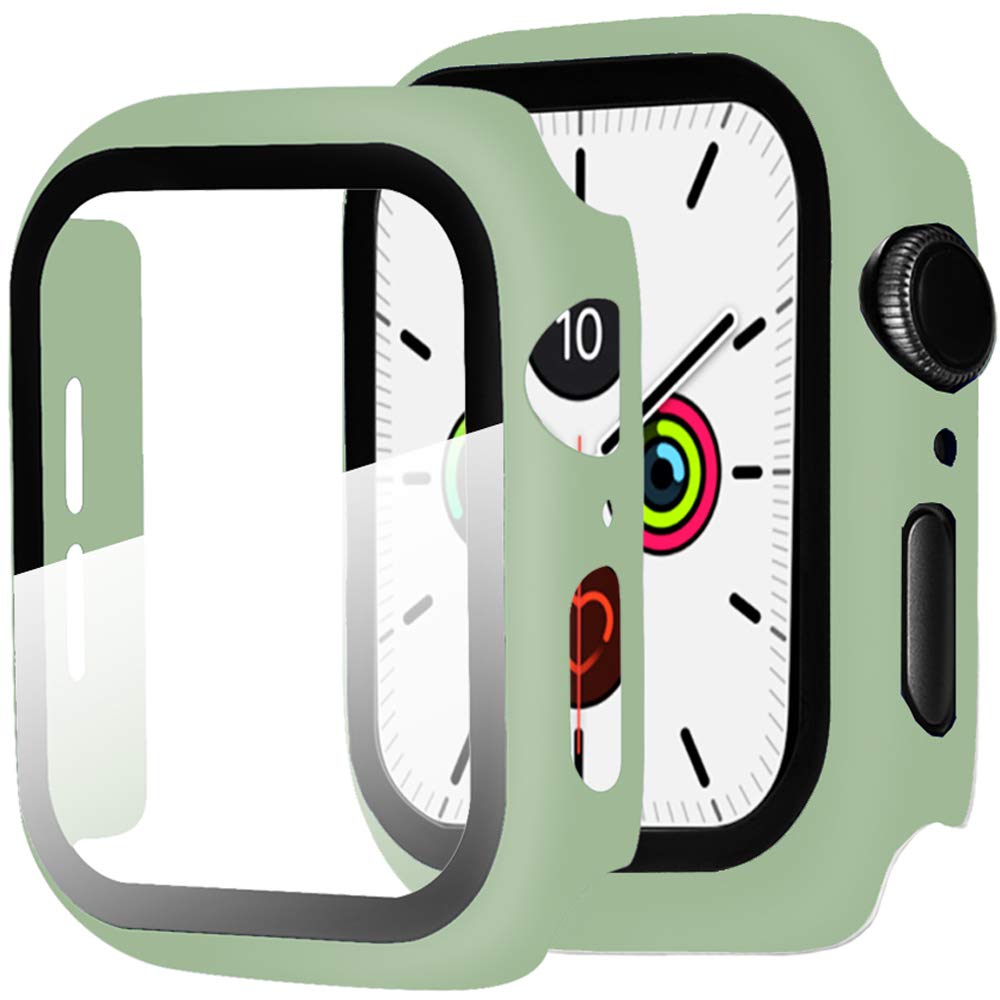 Miimall Compatible with Apple Watch Series 3/2/1 38mm Screen Protector Case, Hard PC Cover + Tempered Glass Protective Film All-around Protective Bumper Case for iWatch Series 3/2/1 - Mint Green
