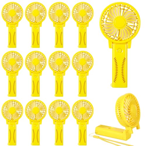 Yuntau 12 Pcs Softball Mini Fans Foldable Portable Handheld Fans Bulk with Lanyard for Softball Team Gift Game Day Outdoor Sport Cooling Party Favors, Battery Not Include