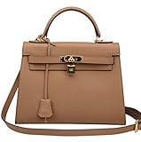 Ainifeel Women's Padlock Shoulder Handbags Purse Satchel Purse Hobo Bag (28 cm, Khaki B)