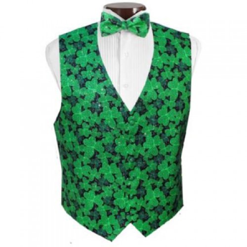 Shimmering Shamrocks Tuxedo Vest and Bow Tie Size Large