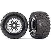 Traxxas 8972X Tires &amp; Wheels, Black, Satin Chrome Beadlock Style, Maxx Mt Tires
