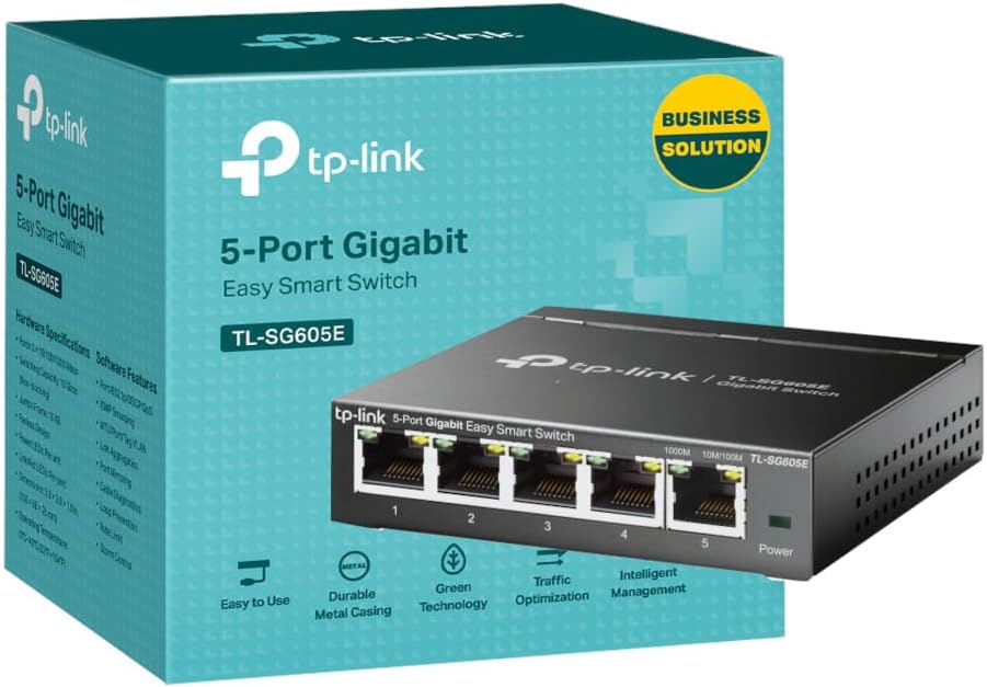 TP-Link TL-SG605E Managed 5-Port Gigabit Switch Plug & Play Cloud Metal Power