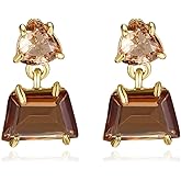 Small Brown Crystal Dangle Earrings for Women Fashion 18k Gold Plated Amber Crystal Square Earrings Hypoallergenic Jewelry