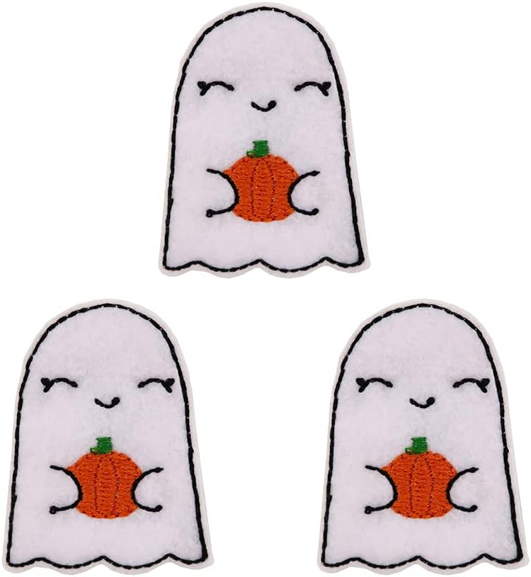 Mixed Media - Halloween Cute Ghost With Pumpkin Embroidered Iron On Patches Appliques