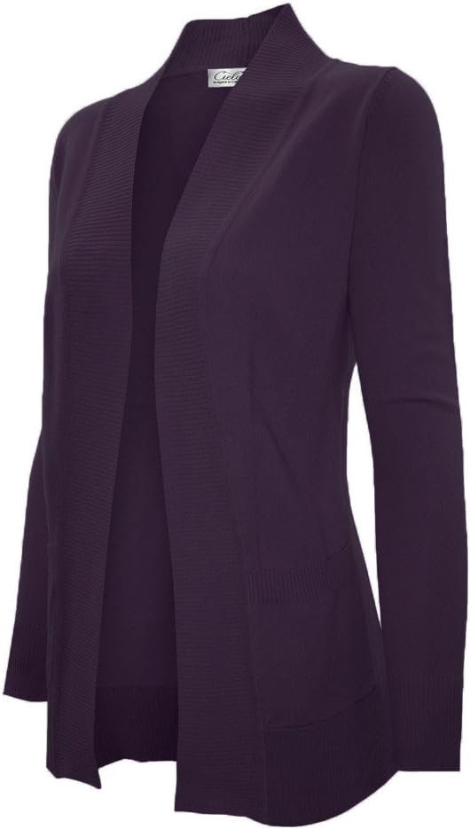 Women's Solid Basic Open Front Pockets Knit Sweater Cardigan