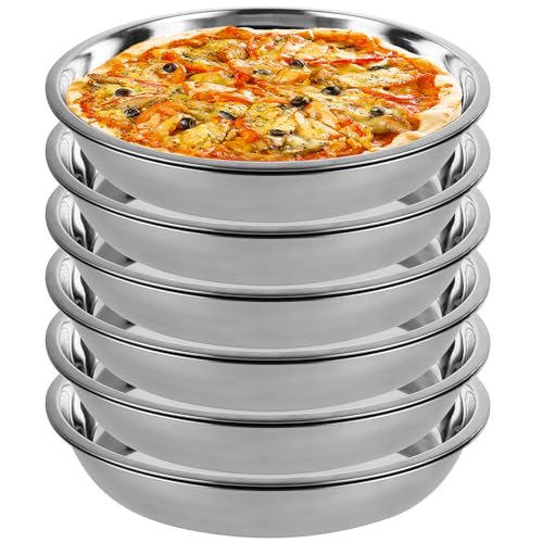 SENENQU 6 Pack 12.6 Inch Stainless Steel Pizza Pan, 2.2in Deep Round Baking Pan Large Pizza Baking Tray, Heavy-Duty Pizza Dish Non-Stick Baking Sheet for Oven, Dishwasher Safe