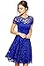Amoluv Women Round Neck Short Sleeve Pleated Lace Slim Dress