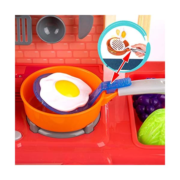 Kinderplay Kinderküche, Spielküche – Küche Spielzeug, Licht, Ton, Wasser, Wasserdampf Kochen Imitierend, 42 Accessoires… – Bild 8