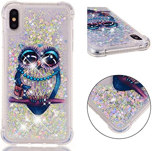 AIKIN Case for XS Max Glitter Clear Bling Floating Flowing Liquid Sparkle Shockproof Soft TPU Cute Girly Luxury Quicksand Case Compatible with Apple iPhone Xs Max Case 2018 6.5” (Owl)