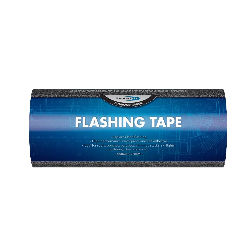Bond-It Flashing Tape 450mm x 10Metres - Peel & Seal self-Adhesive Flashing Tape That's Weatherproof, Tough, Flexible & Easy to use. Great for roof Repairs! Choice of Widths & Lengths., Black, BDF007