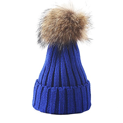 Kids Winter Beanie Hat, Winter Knit Beanie Hat Baggy Slouchy Crochet Skull Ski Caps Blue 46-51cm