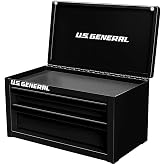 U.S. GENERAL U.S. GENERAL MINI STEEL TOOLBOX, 2 Drawers with magnetic locking mechanism and Top Storage, PVC Liners, Black Trim. (1, BLACK)