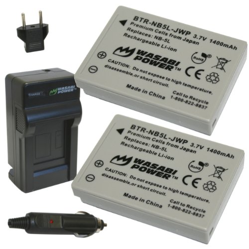 Wasabi Power Battery (2-Pack) and Charger for Canon NB-5L and Canon PowerShot S100, S110, SD700 IS, SD790 IS, SD800 IS, SD850 IS, SD870 IS, SD880 IS, SD890 IS, SD900 IS, SD950 IS, SD970 IS, SD990 IS, SX200 IS, SX210 IS, SX220 IS, SX230 HS